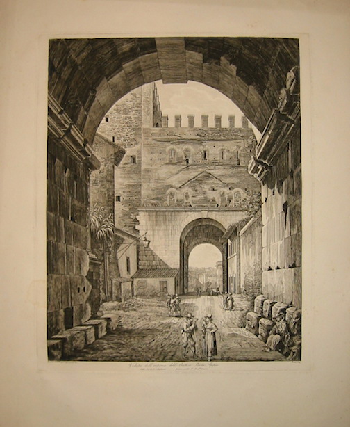 Rossini Luigi (1790-1875) Veduta dell'interno dell'antica Porta Appia detta Porta S.Sebastiano presa sotto l'Arco di Druso 1829 Roma 